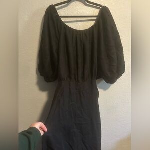 Shaina mote puff sleeve open back midi dress